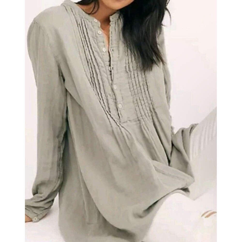 CP Shades Free People Yoko Pintuck Anorak Tunic Shirt Dress in Sage Green Large